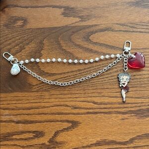 Silver Chains is with Red Heart and Betty Boop character  purse charm